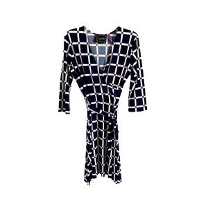 Leota Dress Womens M High Modern Navy White Magenta Mini Faux Wrap‎ Jersey Knit